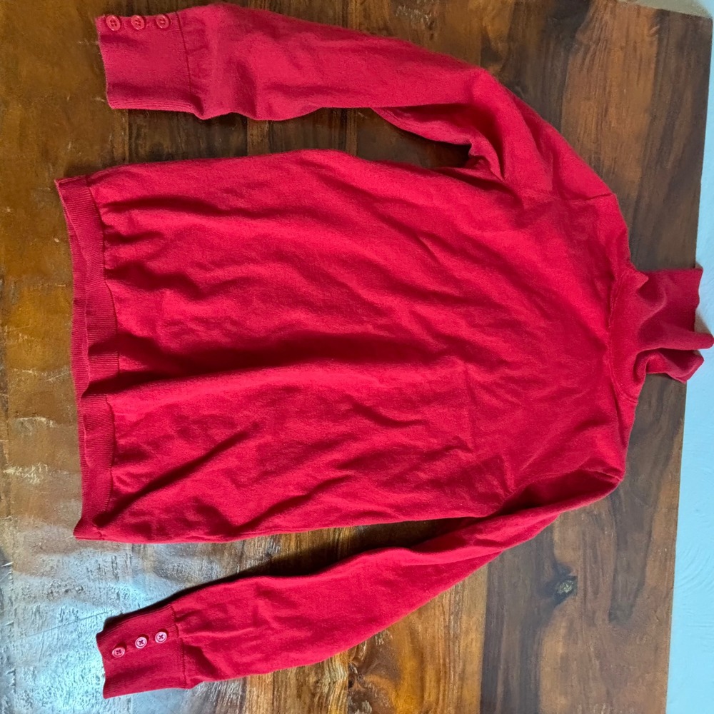 Talbots Red Turtleneck Sweater Long Sleeve Button Cuff Cotton Modal Small VN5272